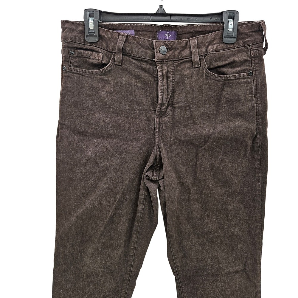 NYDJ Jeans Womens 12 Brown Billie Mini Bootcut Studded Pockets Stretch‎ USA